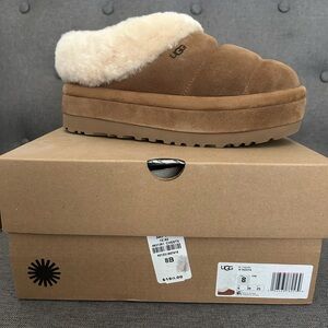 UGG Tan Shearling Platform Slippers